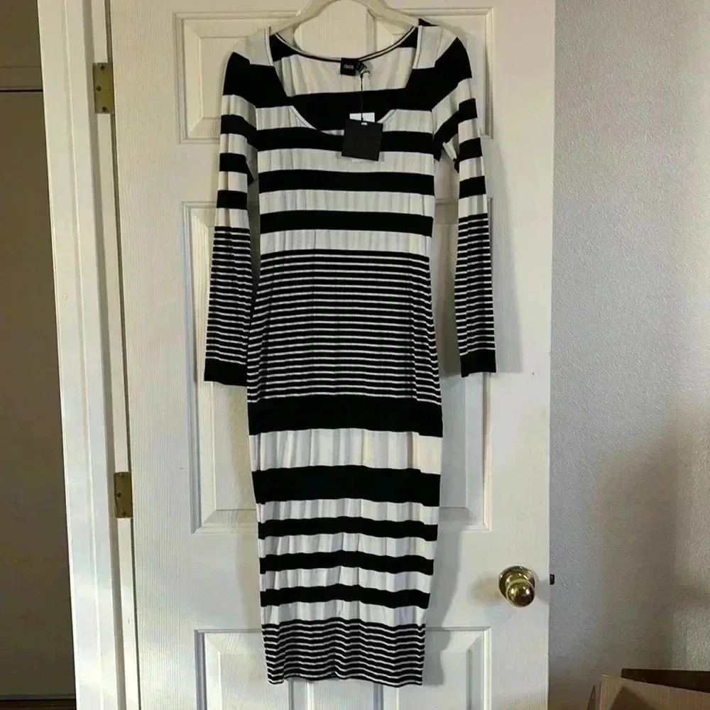 ASOS Black and White Striped Midi Dress